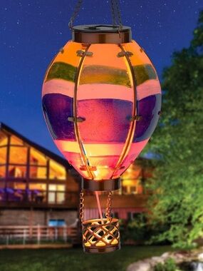 New in Box! Hand-Blown Glass Hot Air Balloon Lantern - Multicolor